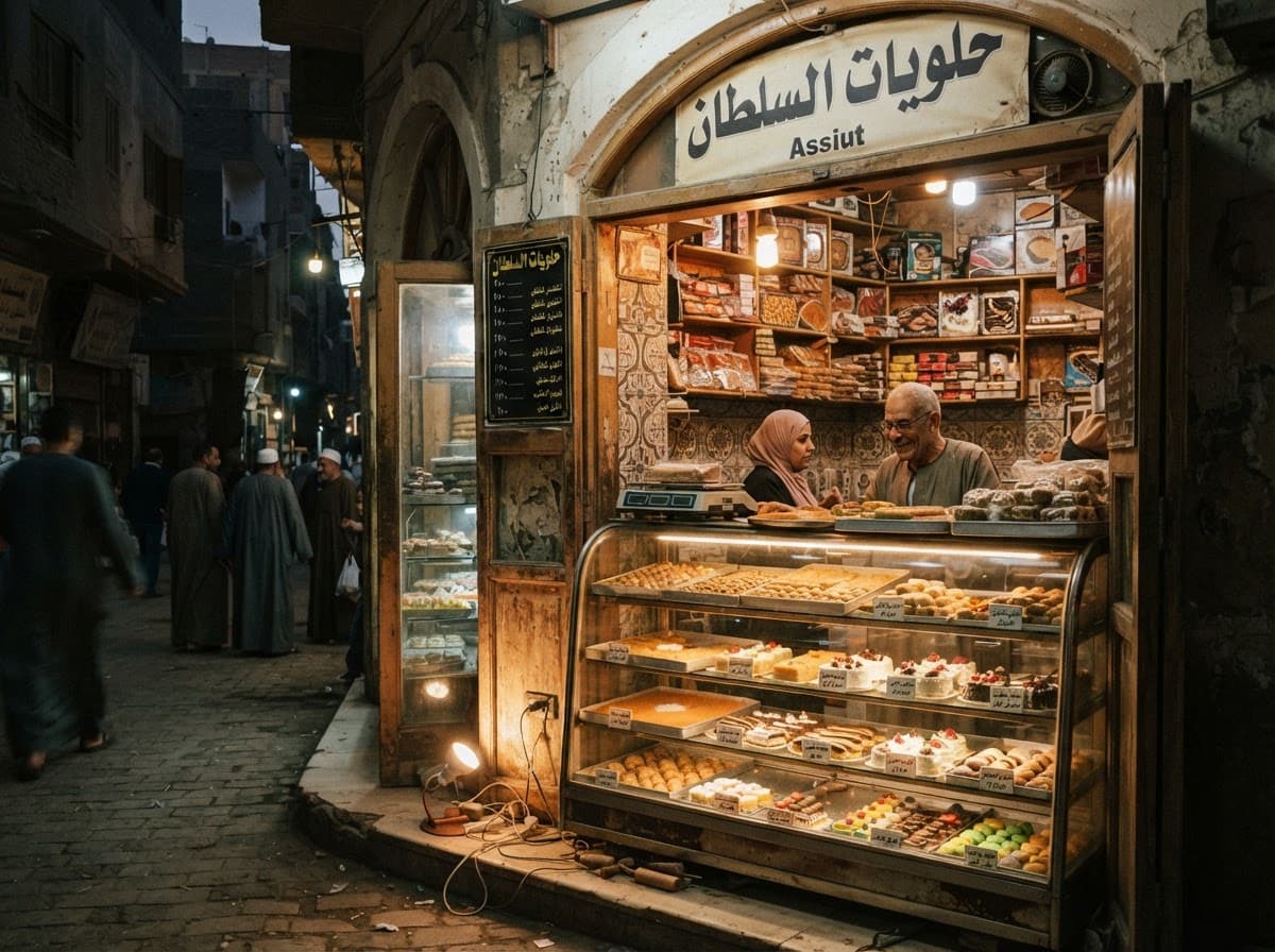 واجهة محل حلويات افتراضي بعرض متنوع من الحلويات